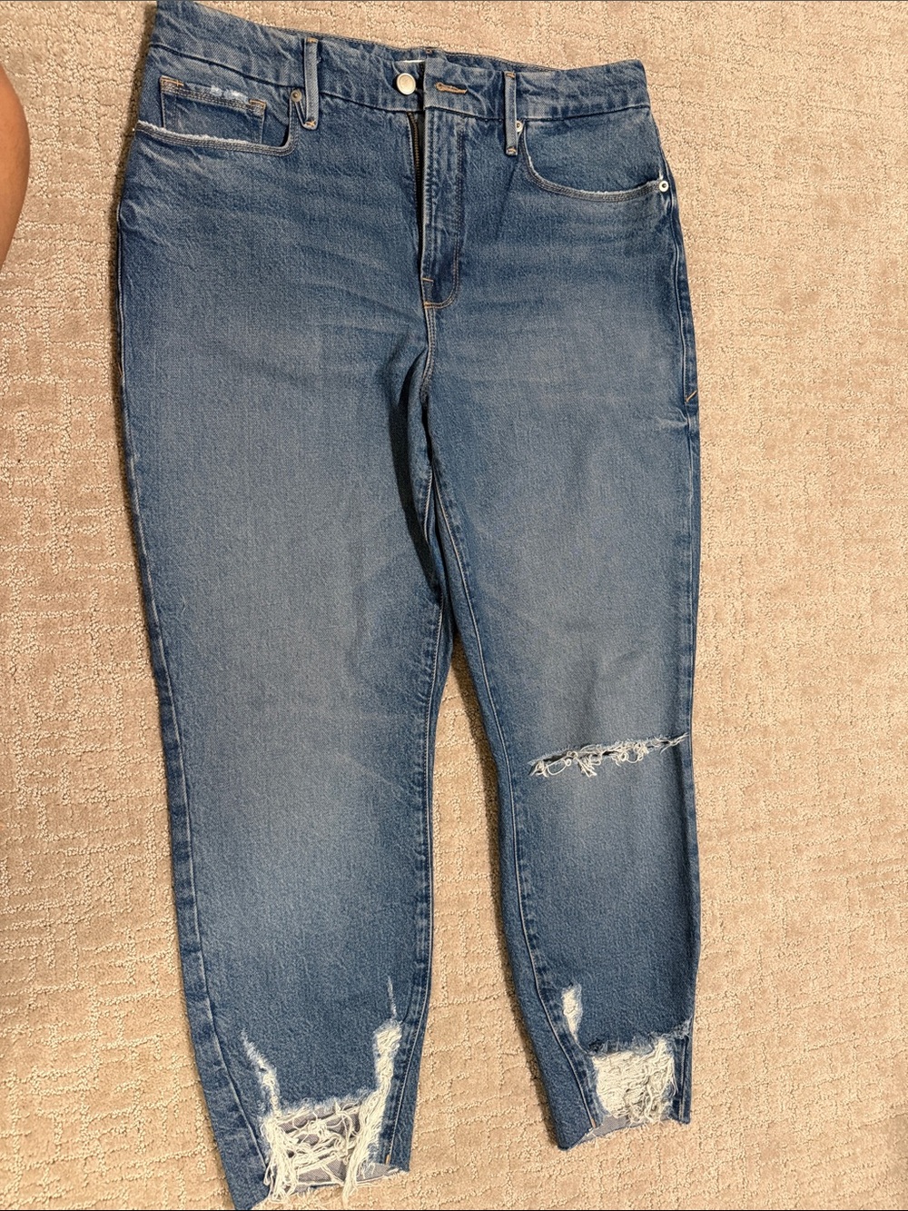 Good American Distressed Mid Blue Ankle Jeans